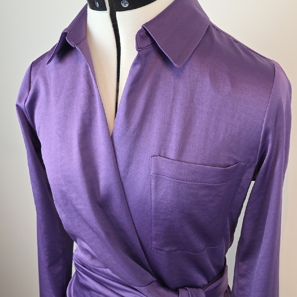 Icône par Simons Purple Wrap Shirt Dress Long Sleeve Tie Waist XS - Picture 2 of 10